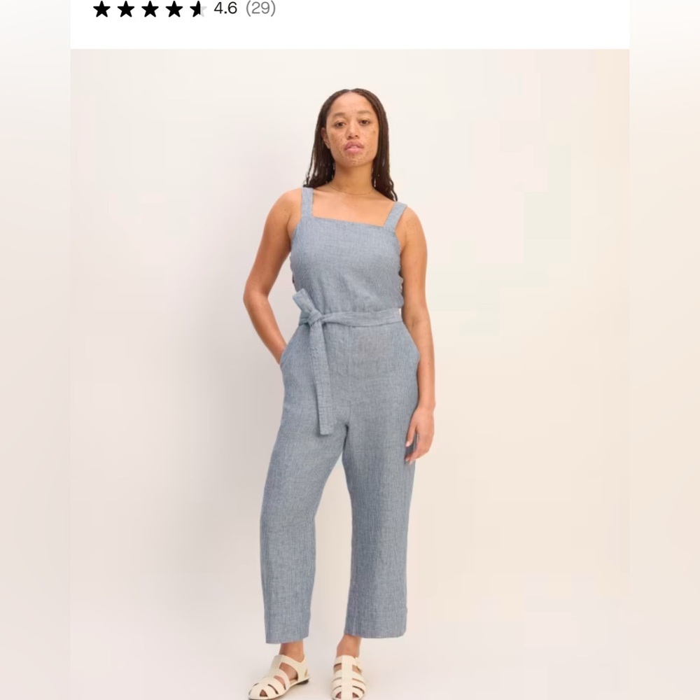 NWT Everlane Side Button Linen Jumpsuit Blue and White Striped